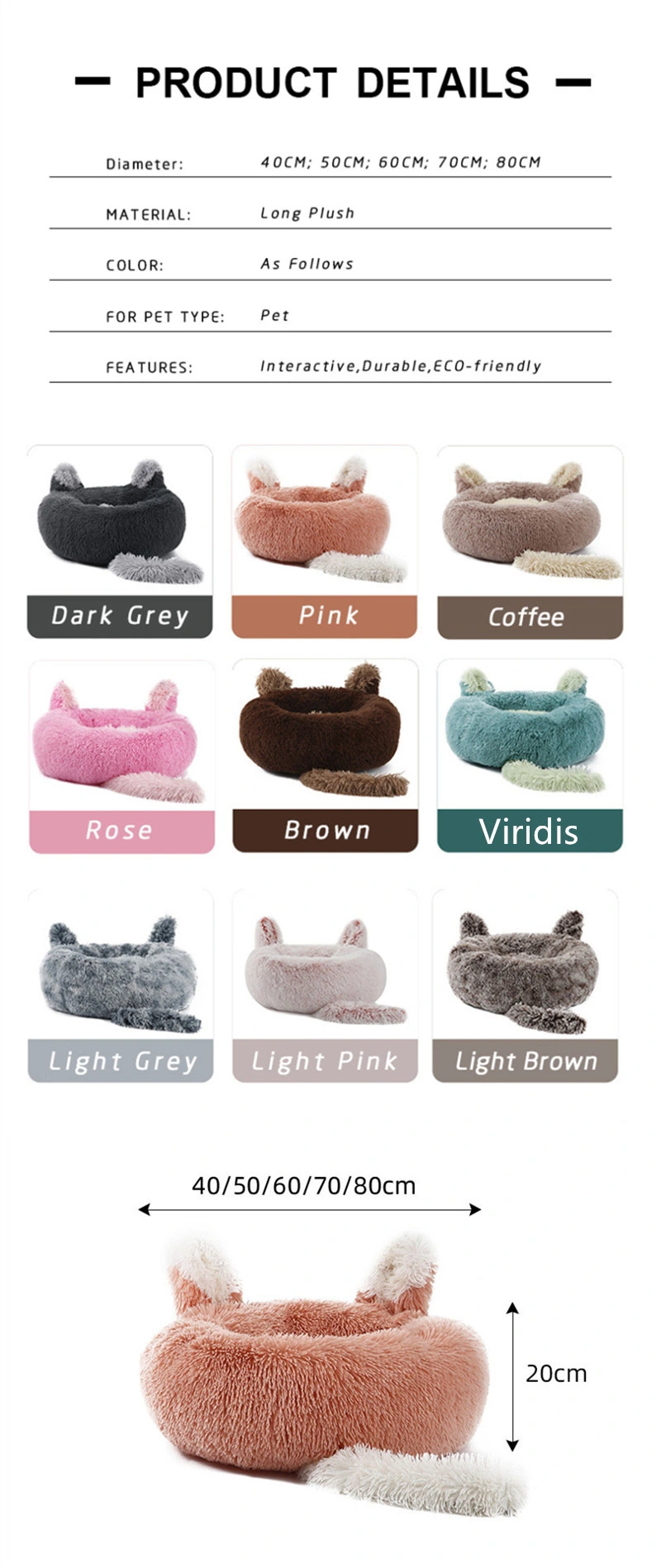 Pet Accessories Wholesale Pet Bed Manufacturer Drop Ship Cute Soft Plush Donut Dog Cat Bed with Ear Tail