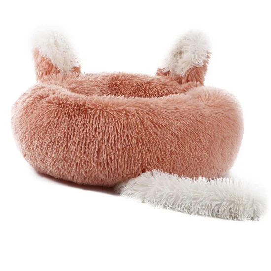 Accessoires pour animaux de compagnie en gros fabricant de lit pour animaux de compagnie livraison directe mignon doux en peluche beignet chien chat lit avec queue d'oreille