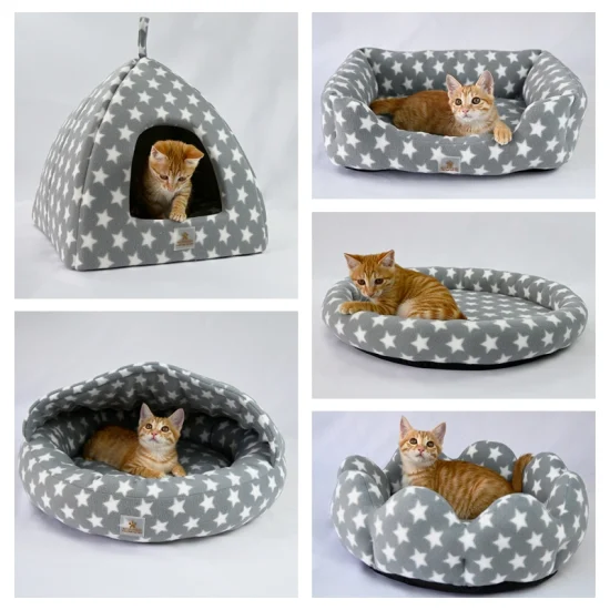 Commerce de gros Designer Star Pattern gris flanelle chaud intérieur nid rond lits pour animaux de compagnie